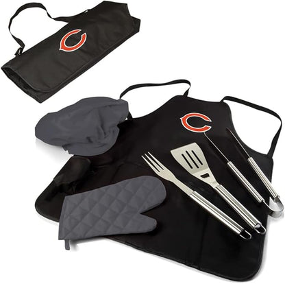 Picnic TIME BBQ Apron Tote Pro Grill Set, (Black with Gray Accents)