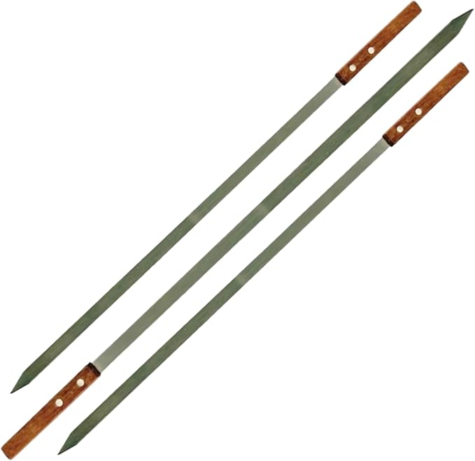 Premium Stainless Steel Barbecue Skewers BBQ Outdoor Grill Skewer stick Barbecue Fork with Solid Wood Handle for Grilling Shish Kebob Koubideh Persian Brazilian Kebab (3pcs)