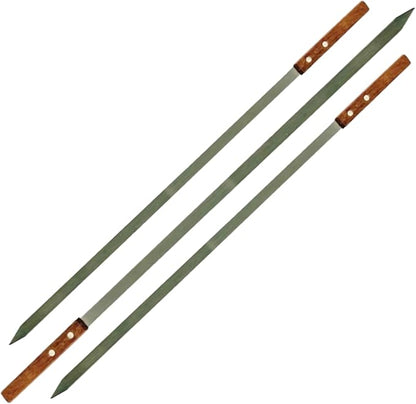 Premium Stainless Steel Barbecue Skewers BBQ Outdoor Grill Skewer stick Barbecue Fork with Solid Wood Handle for Grilling Shish Kebob Koubideh Persian Brazilian Kebab (3pcs)