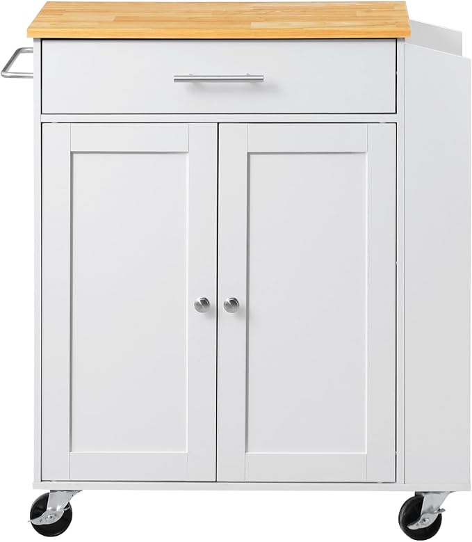 VEVOR Kitchen Island Cart with Storage, 31.3 in Wide Mobile Rolling Storage Island on Swivel Wheels, with Drawer, Storage Cabinet, Spice/Towel Rack, Table for Home Dining Room, White