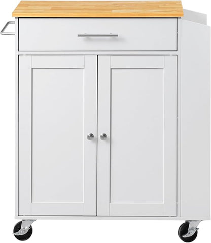 VEVOR Kitchen Island Cart with Storage, 31.3 in Wide Mobile Rolling Storage Island on Swivel Wheels, with Drawer, Storage Cabinet, Spice/Towel Rack, Table for Home Dining Room, White