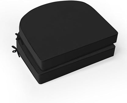 Outdoor Chair Cushions Set of 2: Waterproof & Fade Resistant Patio Furniture Cushions - 17 x 16 x 2 Inch Non Slip Round Corner Seat Cushion Pads with Removable Cover for Garden Yard Lawn, Black