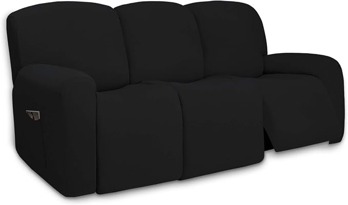 PureFit Super Stretch 3 Seats Recliner Sofa Couch Cover with Pocket | Non Slip Soft Sofa Slipcover, Washable Spandex Reclining Furniture Protector for Kids, Pets (Recliner Sofa, Black)