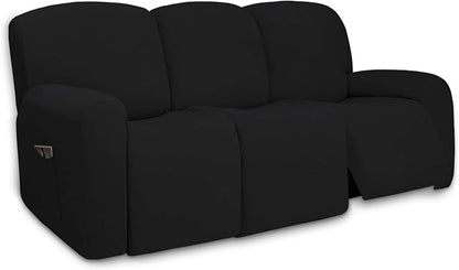 PureFit Super Stretch 3 Seats Recliner Sofa Couch Cover with Pocket | Non Slip Soft Sofa Slipcover, Washable Spandex Reclining Furniture Protector for Kids, Pets (Recliner Sofa, Black)