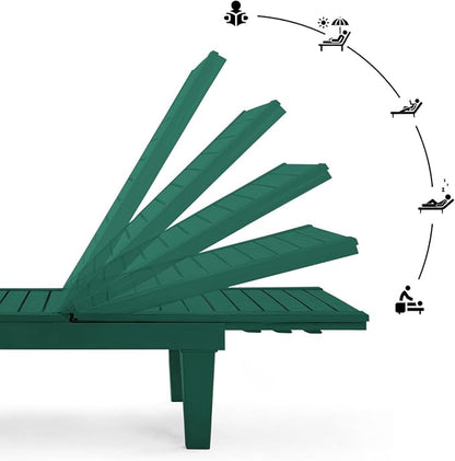 Nestl Sun Tanning Chair - Forest Green Chaise Lounge Chair Outdoor, Lightweight Pool Lounge Chairs Set of 12, Adjustable 5-Position Reclining Lawn Chair, Waterproof Beach Outdoor Lounge Chairs