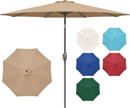 YSSOA 9' Patio Umbrella Outdoor Table Market Yard Umbrella with 8 Sturdy Ribs, Tan