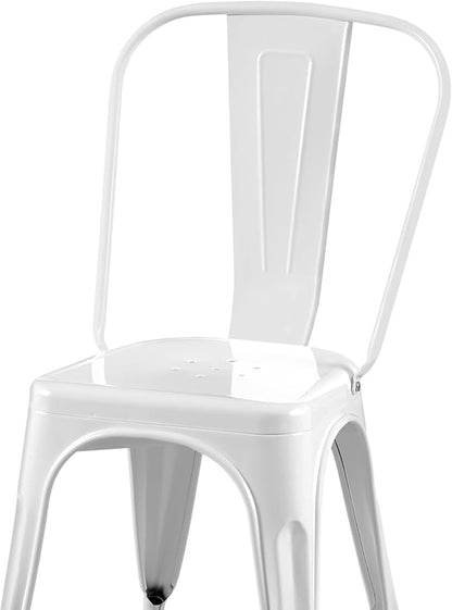 AC Pacific Stackable Metal Dining Chairs Set of 4 for Indoor and Outdoor Use, Durable Stacking Seat, Farmhouse Kitchen, Bar, Patio, Bistro, Cafe, Industrial Style, High Gloss White