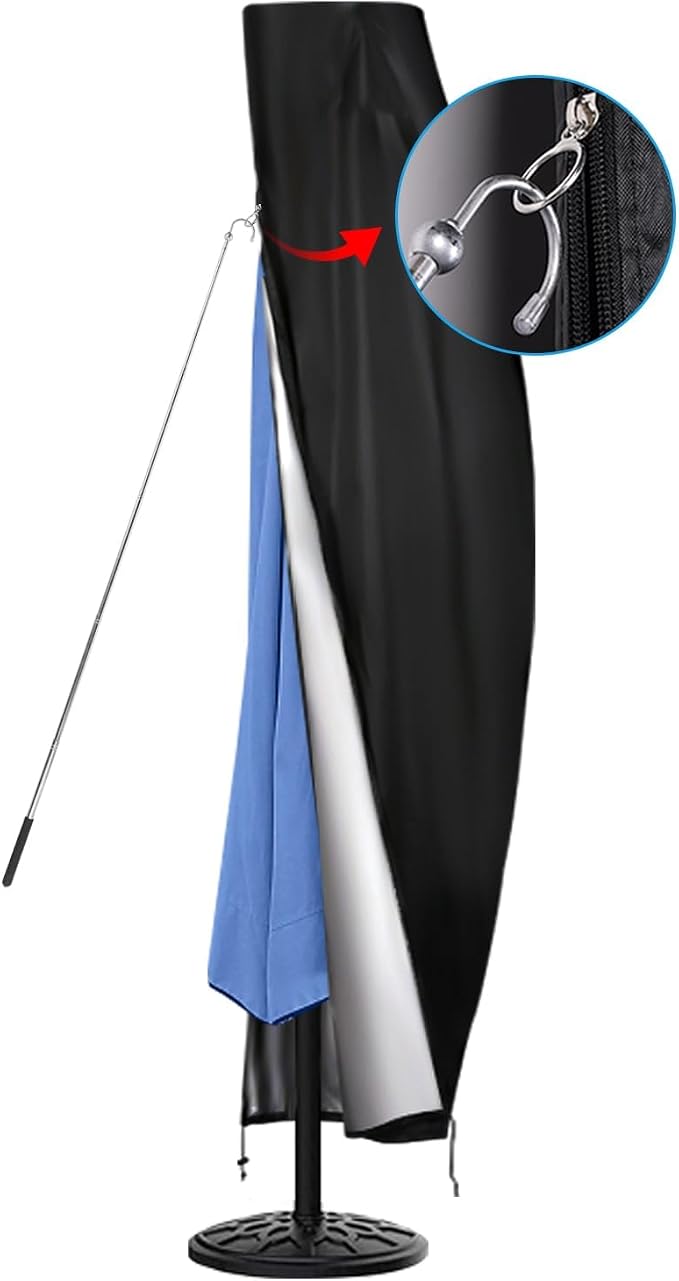 Cantilever Umbrella Covers for Offset 9-12ft 420D Waterproof | 420D Oxford Fabric, Silver Nano Coating, Top Vent, Hem Drawstring, UV Resistant, 9-12FT Offset Umbrellas