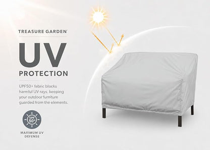 Treasure Garden Loveseat Cover, 300D Polyester Outdoor Deep Seating Sofa Cover, Water Resistant, UPF50+ UV Protection, Elastic Hem, Spring Cinch Lock, Built-In Pouch & Storage Bag, Gray