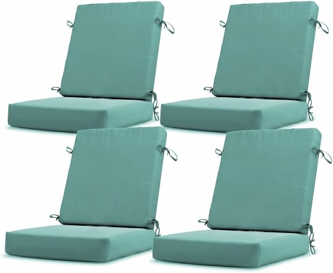 California Umbrella Outdoor Dining Chair, Set of 4 Patio Seat Cushions, 20 x 40 Inch, Premium Outdoor Memory Foam, Fade Resistant, Sunbrella Fabric, Fabric Ties, Aruba