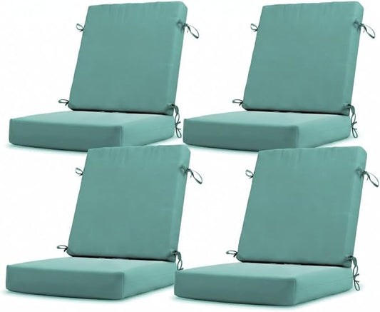 California Umbrella Outdoor Dining Chair, Set of 4 Patio Seat Cushions, 20 x 40 Inch, Premium Outdoor Memory Foam, Fade Resistant, Sunbrella Fabric, Fabric Ties, Aruba