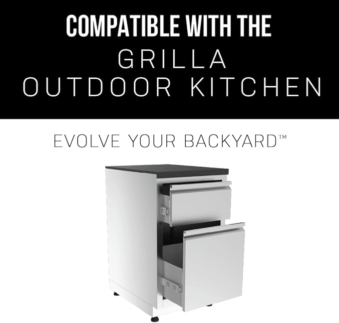 GRILLA Outdoor Kitchen Cabinet 19.5" with 2 Built-in Drawers, Stainless Steel, Modular, For Outdoor Grilling, Outdoor Kitchen, and Storage