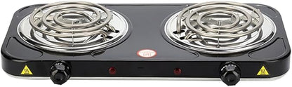 Compact and Portable Countertop Burner- Countertop Double Coiled Burner 2000 Watts Electric Hot Plate Temperature Controls Black