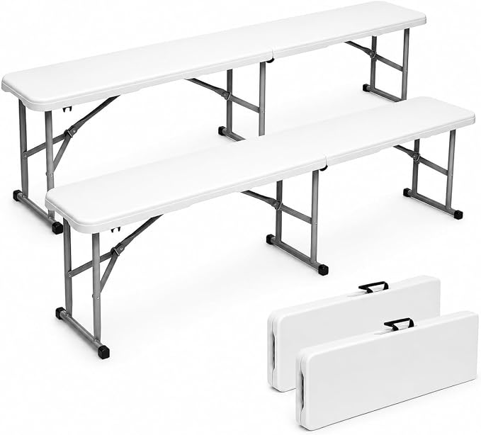 Plastic Folding Bench - Portable Bench Used for Indoor, Outdoor, Picnic, Party, Camping, Dining Seat, Garden Soccer Multipurpose Entertaining Activities, White (2, White, 6 Feet)