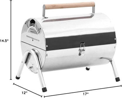 Portable Tabletop Charcoal BBQ Grill Stainless Steel Double Grids, Outdoor Portable Charcoal Grill Smoker for Pizza, Vegetables, Meats, Bread (Style AA)