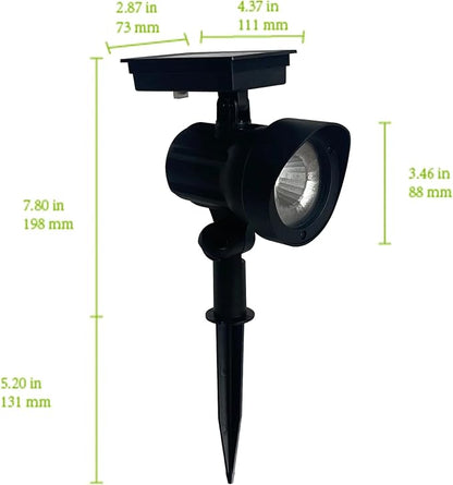 2-Pack Solar Powered Black LED Landscape Spot Lights – 30 Lumens, Warm White, Auto Dusk-to-Dawn, Outdoor Use