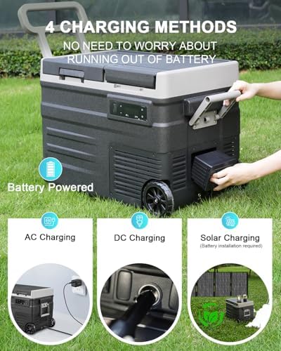 ELECAENTA 12V Refrigerator with Battery, 43qt Dual Zone, Support DC/AC/Solar/Battery Powered, Portable Car Fridge Freezer -4℉~68℉, Electric Cooler for Vehicles Camping Travel Fishing Road Trips