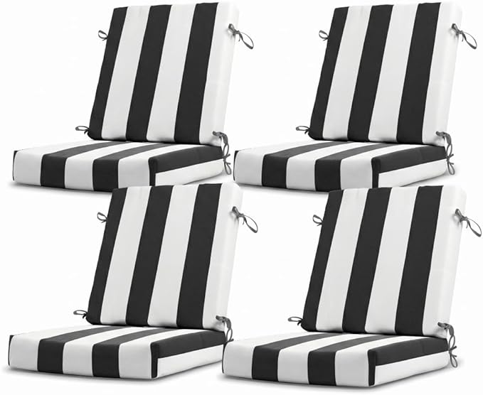 California Umbrella Outdoor Dining Chair, Set of 4 Patio Seat Cushions, 20 x 40 Inch, Premium Outdoor Memory Foam, Fade Resistant, Sunbrella Fabric, Fabric Ties, Cabana Classic