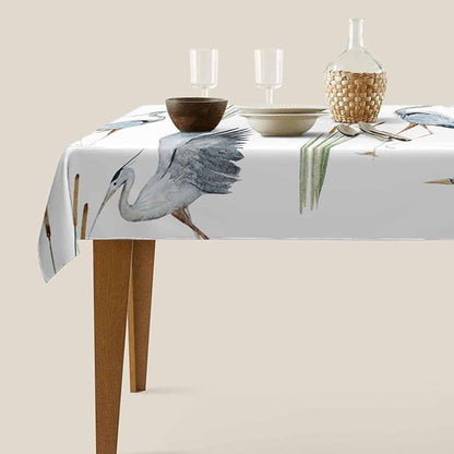 TKS MITLAN Tablecloth Grey Heron Table Cloth Rectangle Table 60 x 84 Inch Birds Reeds River Chinese Style Kitchen Decorations for Home Dinner Party