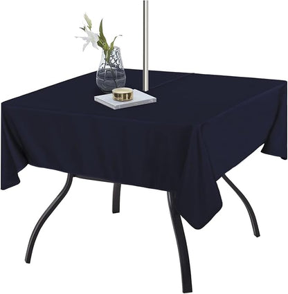 Fitable Square Outdoor and Indoor Tablecloth, Navy, 60 x 60 Inch | Washable Waterproof Wrinkle Free Table Cover, Zipper and Umbrella Hole, For Spring Summer Party Picnic Camping Patio