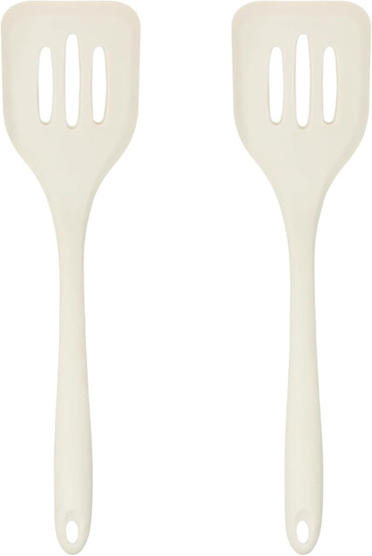 Silicone Slotted Turner Set – 2-Piece Set of Turner Spatulas for Eggs and Pancakes – Kitchen Tools and Accessories with Comfortable Handles, Heat-Resistant Utensils for Cooking & Baking – Cream