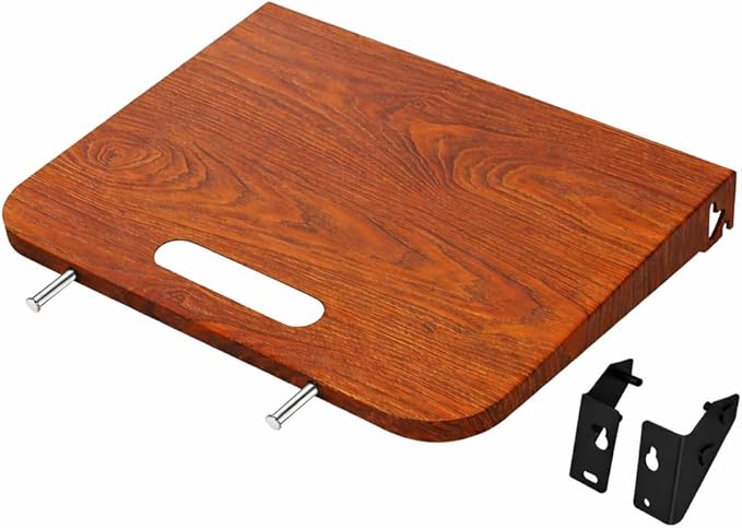 QuliMetal Foldable Side Shelf for Weber Searwood 600 & 600XL Grill, Wood Grain Finish Metal Side Table with Built-in Hooks, Natural Wood Look Grill Side Shelf Accessory
