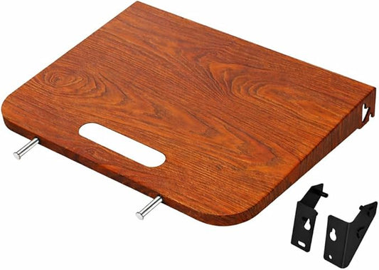 QuliMetal Foldable Side Shelf for Weber Searwood 600 & 600XL Grill, Wood Grain Finish Metal Side Table with Built-in Hooks, Natural Wood Look Grill Side Shelf Accessory