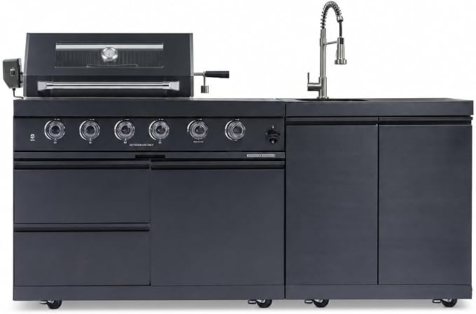 46" Outdoor Kitchen Bar Gas Grill Island, 72000 BTU Stainless Steel BBQ Propane Barbecue Grill with 4 Burners, Side Burner, Rotisserie Kit, Granite Countertop, Sink & Faucet