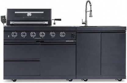 46" Outdoor Kitchen Bar Gas Grill Island, 72000 BTU Stainless Steel BBQ Propane Barbecue Grill with 4 Burners, Side Burner, Rotisserie Kit, Granite Countertop, Sink & Faucet
