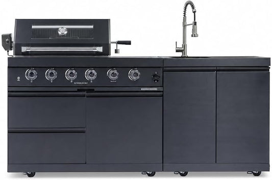 46" Outdoor Kitchen Bar Gas Grill Island, 72000 BTU Stainless Steel BBQ Propane Barbecue Grill with 4 Burners, Side Burner, Rotisserie Kit, Granite Countertop, Sink & Faucet