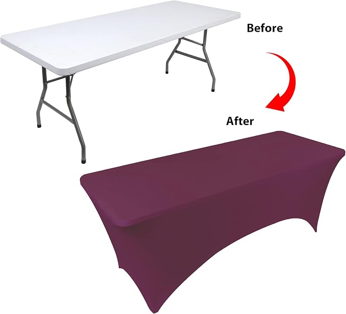 BDDC 8ft Stretch Spandex Fitted Table Cloth for 8 Foot Tables | GRS-Certified Eco-Friendly Fabric, Elastic Fit Rectangle Tablecloth, Washable, Wrinkle-Free, For Events & Parties