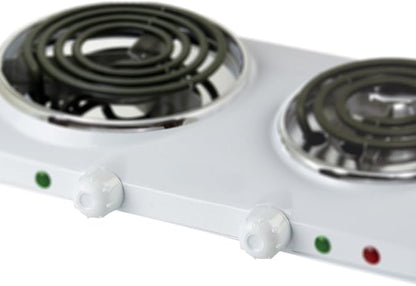 Electric Double Burner Hot Plate – 1500W Portable Countertop Cooktop with Adjustable Heat, Compact Lightweight Design, White