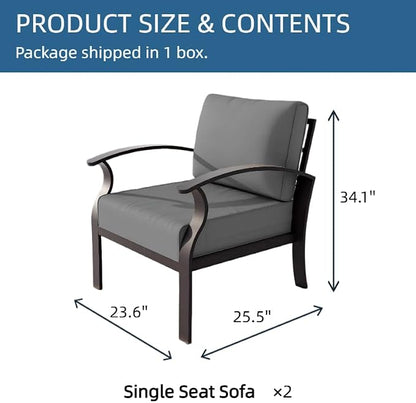 ALAULM Aluminum 2-Seat Patio Furniture Set, Metal Outdoor Furniture Sectional Sofas w/5.1" Cushions for Patio, Backyard, Poolside-Grey