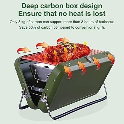 Charcoal Grill Outdoor BBQ Grill Stainless Steel Charcoal Barbecue Grill Portable Folding BBQ Tools for Garden BBQ Grill(Green)