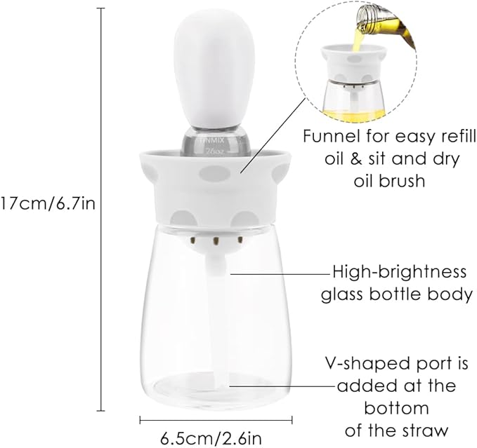 Oil Dispenser with Brush - 2 IN 1 Glass Olive Oil Dispenser Bottle with Silicone Basting Brush for Kitchen BBQ Grilling Baking Cooking, T-OB22, Red