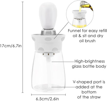 Oil Dispenser Bottle with Brush - 2 IN 1 Kitchen Olive Oil Container with Silicone Pastry Basting Brush for Cooking Vinegar Sauce BBQ Grill Frying, T-OB22, White