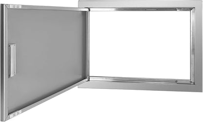Outdoor Kitchen Door 24" W x 17" H Stainless Steel BBQ Single Access Door Flush Mount Vertical Wall Doors with Handle Suitable for Grilling Station Outside Cabinet Outdoor Kitchen