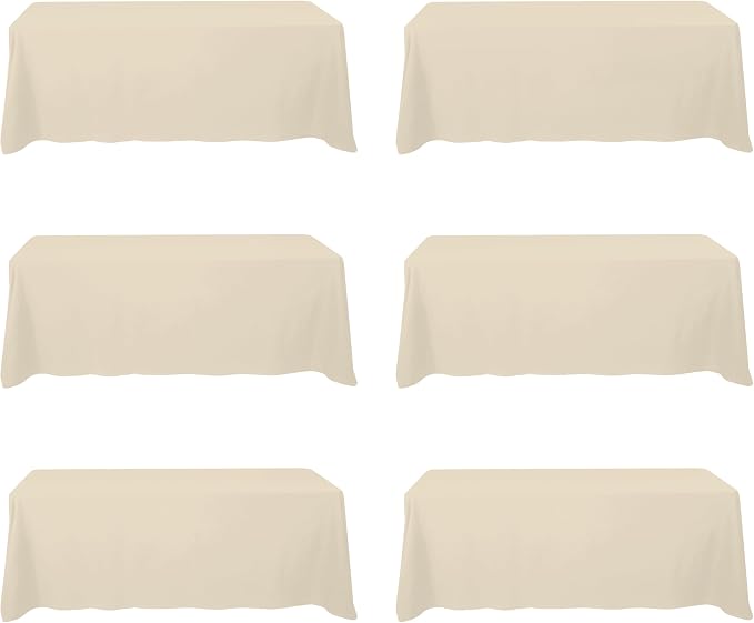 BRILLMAX 6 Pack Beige Tablecloths 90x156 Inch for 8ft Rectangle Tables | 150 GSM Polyester Fabric, Floor Length Drop, Water, Stain & Wrinkle Resistant Cloth Cover for Wedding Reception Banquet Party