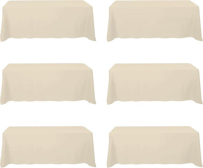 BRILLMAX 6 Pack Beige Tablecloths 90x156 Inch for 8ft Rectangle Tables | 150 GSM Polyester Fabric, Floor Length Drop, Water, Stain & Wrinkle Resistant Cloth Cover for Wedding Reception Banquet Party