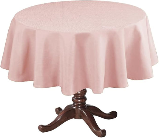 H.VERSAILTEX Linen Textured Table Cloths Round 70 Inch Premium Solid Tablecloth Spill-Proof Waterproof Table Cover for Dining Buffet Feature Extra Soft and Thick Fabric Wrinkle Free, Baby Pink