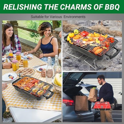 Portable Charcoal Grill 40" - Heavy-Duty Outdoor BBQ Smoker with Thermometer & Dual Doors, Perfect for Camping, Beach, Garden, Patio & Backyard, 53x27x27.5cm, Stylish Black & Red