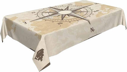 TKS MITLAN Compass Decorative Rectangle Tablecloth Old World Map Nautical Compass Polyester Table Cloths Kitchen Table Cover for Dining BBQ Picnic Coffee Table 52 x 70 Inch 4-6 Seats