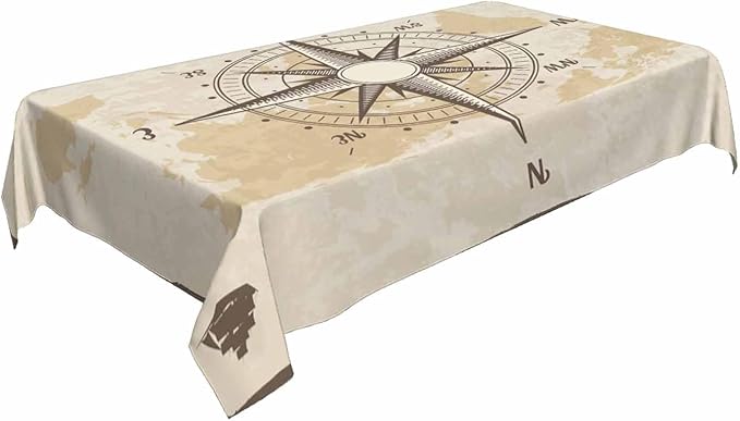 TKS MITLAN Compass Decorative Rectangle Tablecloth Old World Map Nautical Compass Polyester Table Cloths Kitchen Table Cover for Dining BBQ Picnic Coffee Table 60 x 84 Inch 6-8 Seats