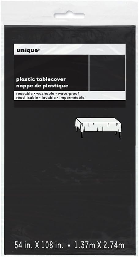 Black Solid Rectangular Plastic Table Cover (54" x 108") 1 Count - Elegant Design & Premium Quality, Ideal For Parties, Events & Everyday Use