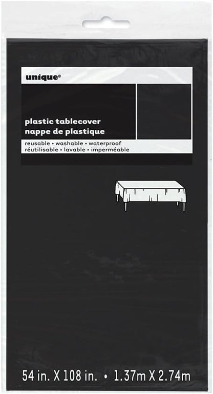 Black Solid Rectangular Plastic Table Cover (54" x 108") 1 Count - Elegant Design & Premium Quality, Ideal For Parties, Events & Everyday Use