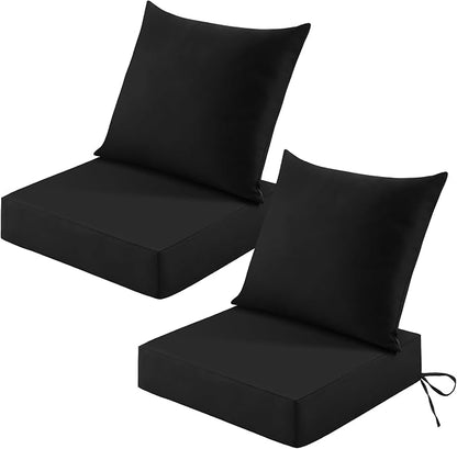 Patio Cushions for Outdoor Furniture, 24x24 Outdoor Couch Cushions, Waterproof & Fade-Resistant Patio Chair Cushions with Removable Cover, Replacement Outdoor Deep Seat Cushion, Black (Set of 2)