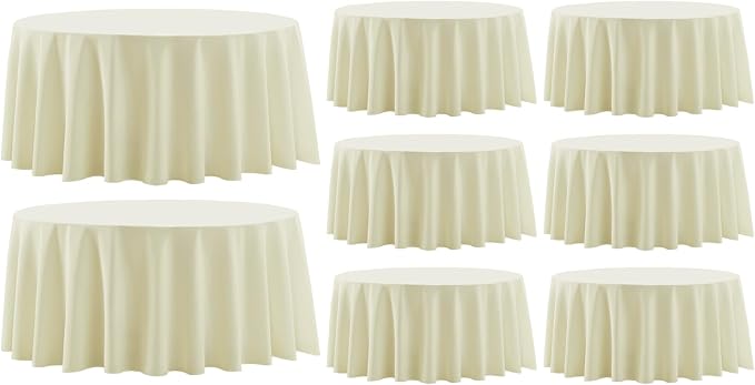 8 Pack Ivory Round Tablecloths 120 Inch for Dining Tables | Washable Decorative Linen Polyester Table Cover for Banquets Buffets Parties and Weddings