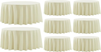 8 Pack Ivory Round Tablecloths 120 Inch for Dining Tables | Washable Decorative Linen Polyester Table Cover for Banquets Buffets Parties and Weddings