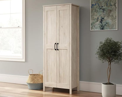 Sauder 2-Door Storage Cabinet, Tall Wooden Organizer, in a Chalk Oak Finish