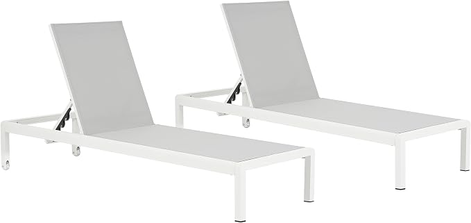 Christopher Knight Home Set of 2 Berton Outdoor Mesh Seat Chaise Lounge Chairs, Patio Adjustable Aluminum Frame Single Lounge Sofa, Poolside/Garden/Backyard Seating, All-Weather Furntiure, Gray+White